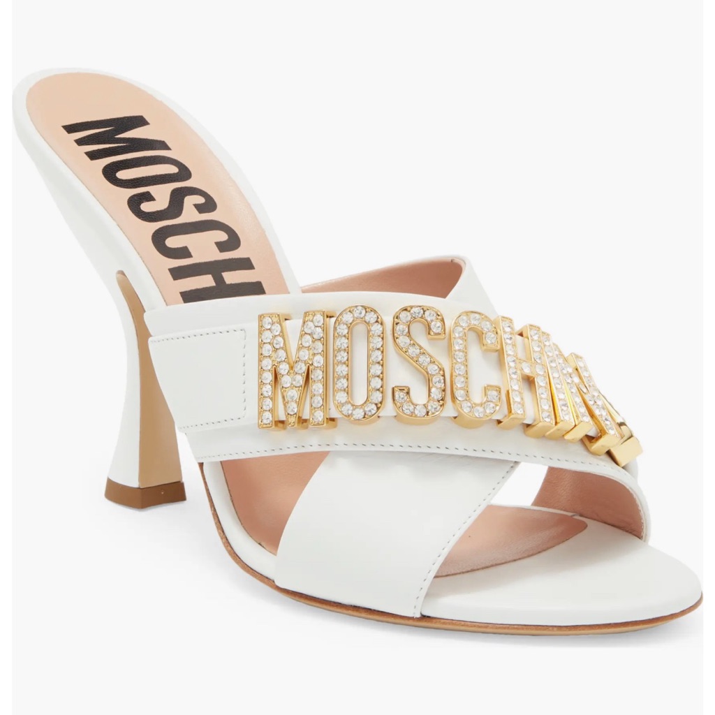 Moschino White And Gold Mules